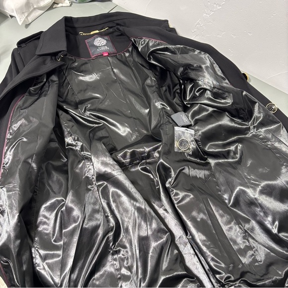 Vince Camuto Women's XL Black Fitted Car Coat Overcoat Trench Button Front Belt - Picture 7 of 10